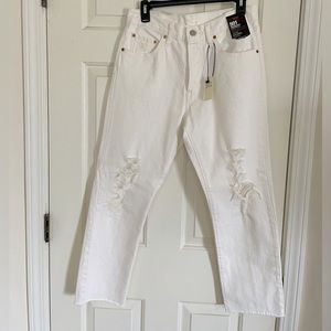 Levi’s 501 white cropped jeans